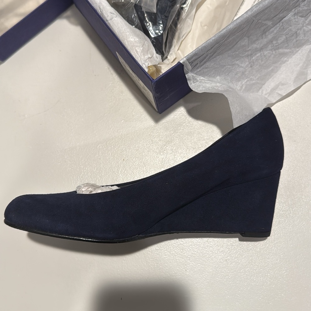 Stuart Weitzman Dark Navy Blue Suede Wedge Pump